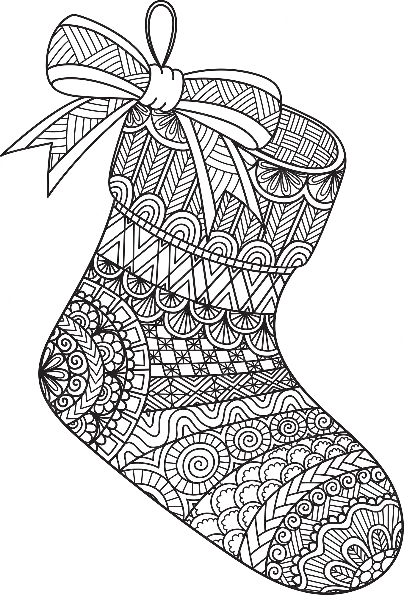 Antistress Christmas stocking with a bow coloring book
